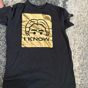 Disney Star Wars Galaxy Edge "I Know" Black Gold Foil Tee, Han Solo, Rare, Small